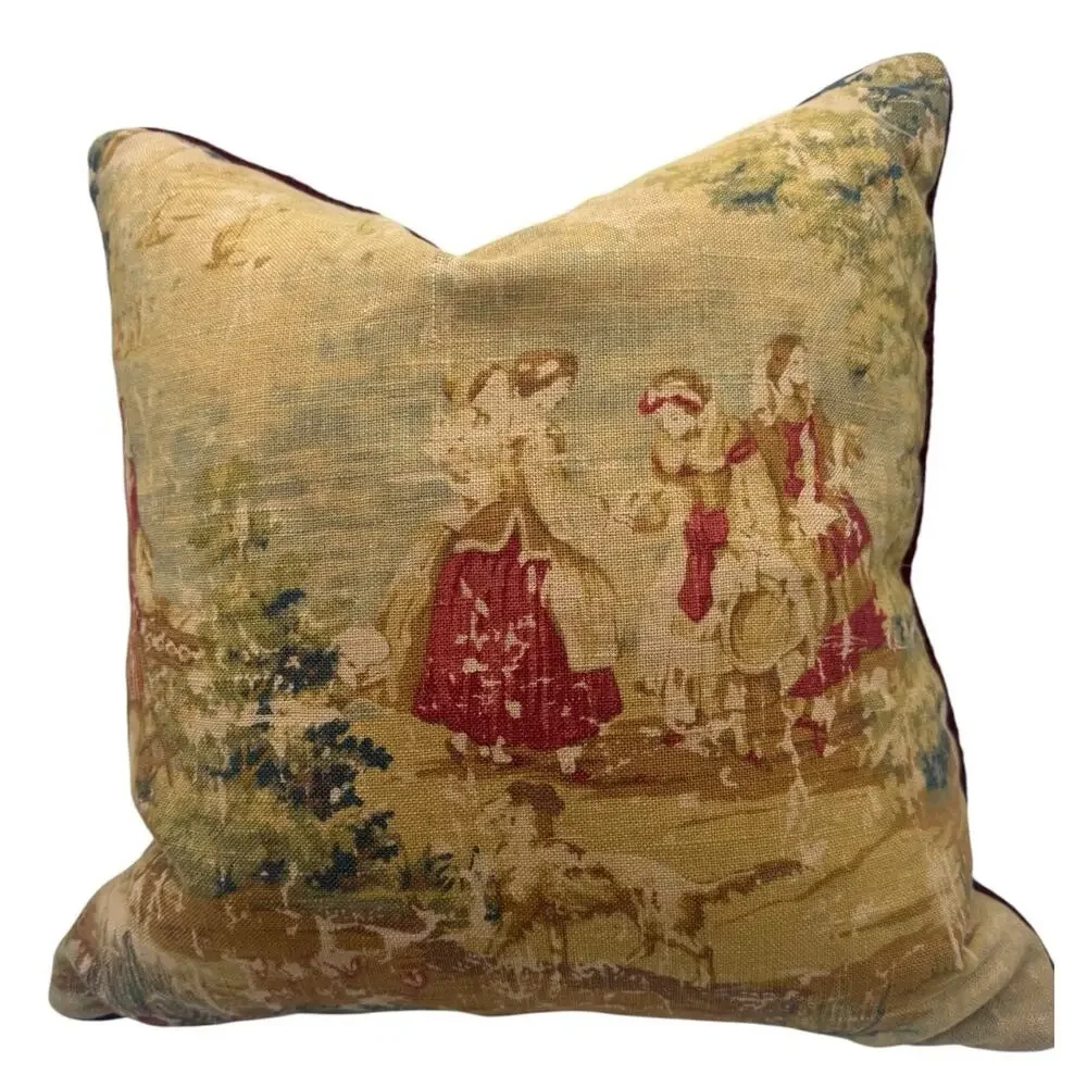 Vintage Bosporus Toile Decorative Throw Pillow Pastoral 16 x 16
